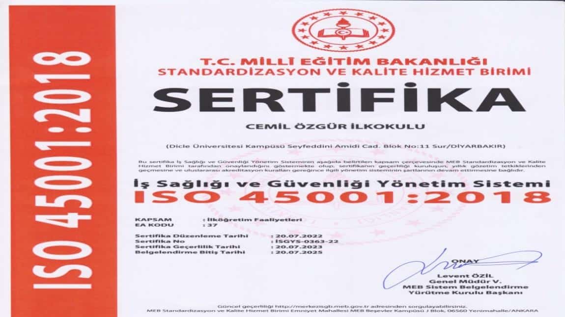 OKULUMUZA ISO 45001 SERTİKASI
